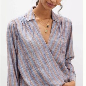 Pilcro Wrap Blouse - Blue and Orange